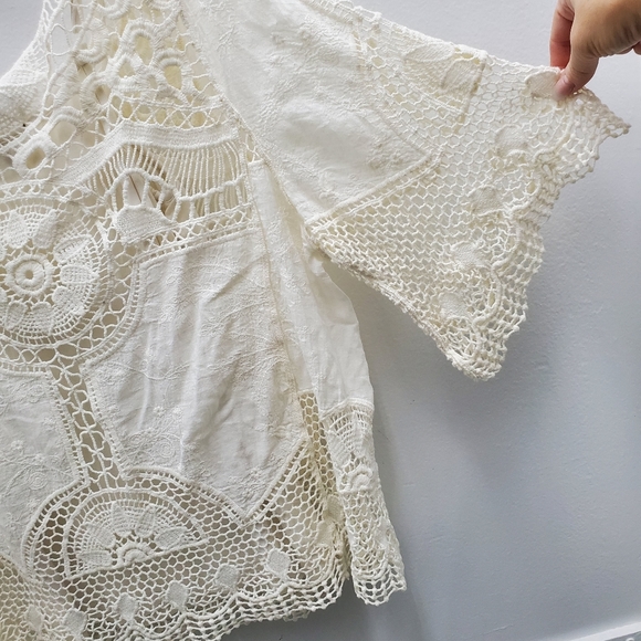 Democracy Crochet Lace Boho Top w/ Tank Top Cotton Size S - Picture 2 of 12